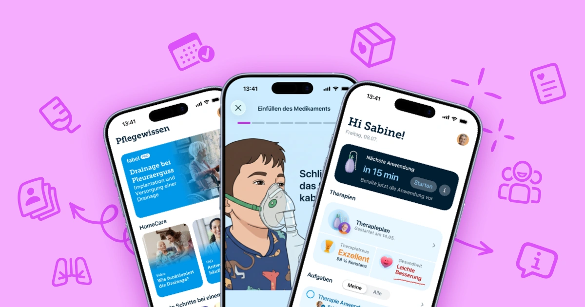 Drei iPhones mit fabel PRO App Ansichten
